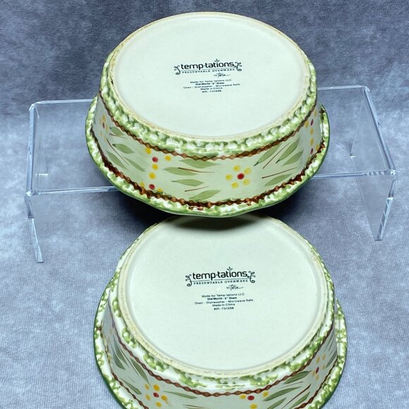 Temp-Tations Old World Green 5 inch Scalloped Edge Bowls Set Of 2 - Picture 6 of 9